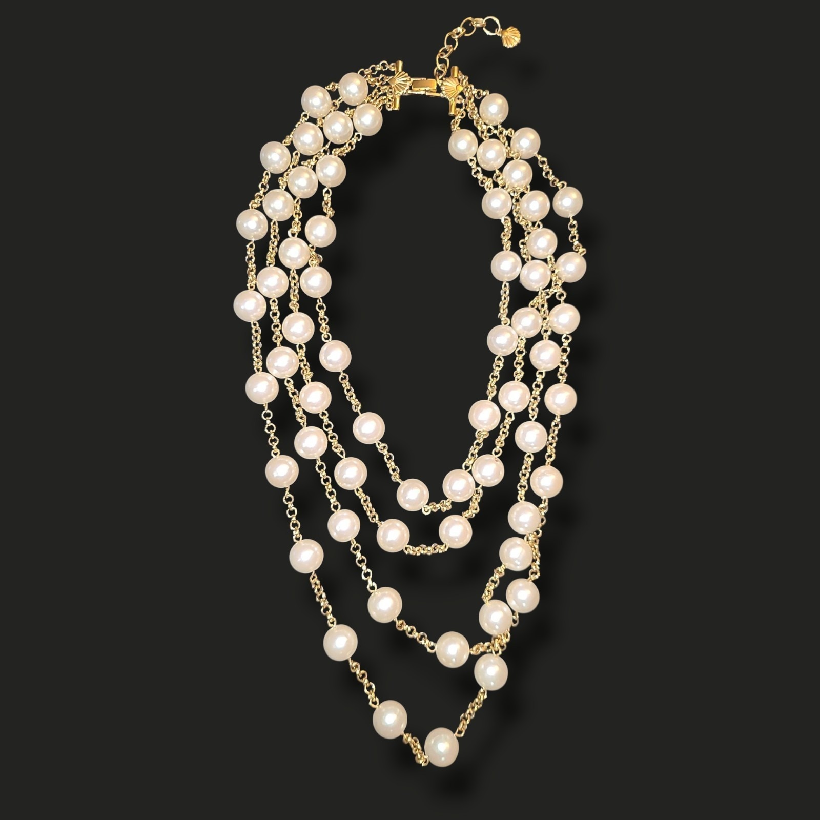 Vintage Richelieu Faux Pearl Necklace Multi Strand Waterfall Gold Tone 24$
